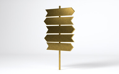 Crossroads signpost in gold color, direction to success concept