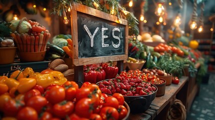 Yes to strawberries! The sign in the veg shop says "YES" near the strawberries. Pick your veggies, fruits and berries, be cool. Proper vegetarian nutrition for wonderful people.
