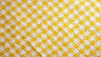 Yellow and white checkered tablecloth texture - obrazy, fototapety, plakaty