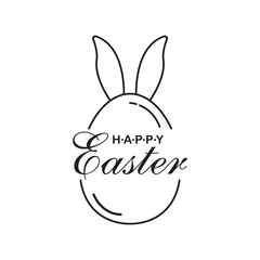 Easter. Label Badge Emblem of Happy Easter Linear Lettering and Egg with Rabbit Ears. Vector graphics
