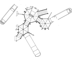 Vector sketch illustration of a children's playground design for a playground seen from above