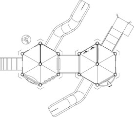 Vector sketch illustration of children's playground design for a playground in the field seen from above