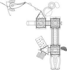 Vector sketch illustration of children's playground design for playing in the field seen from above