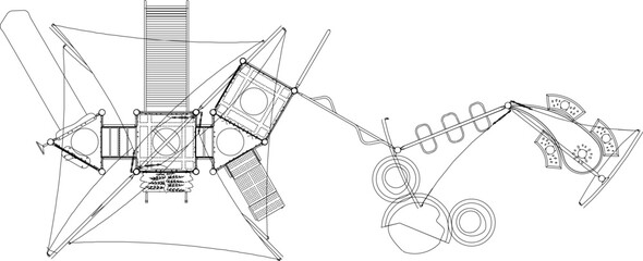 Vector sketch illustration of children's playground design for playing in the field seen from above