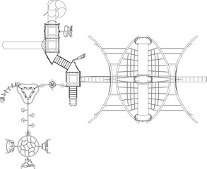 Vector sketch illustration of design of children's playground toys for playing in the field seen from above