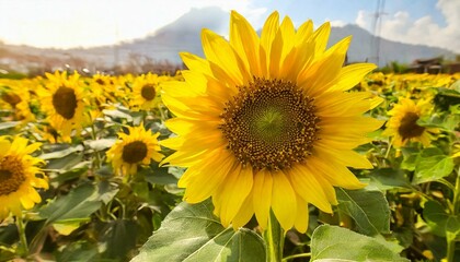 Fototapeta premium Sunflowers are well-known plants grown in open fields, boasting remarkable beauty
