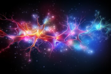Abstract Glowing Brain Synapse Neurons Concept. Illustration of Brain Activity with Glowing Neurons and Neural Connections on Dark Background, Suitable for Science and Technology Designs.