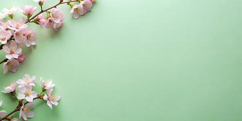 light green background with cherry blossom with blank space