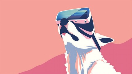 Dog wearing virtual reality glasses Illustration Landscape wallpaper