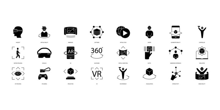 Virtual reality icons set. Set of editable stroke icons.Vector set of Virtual reality
