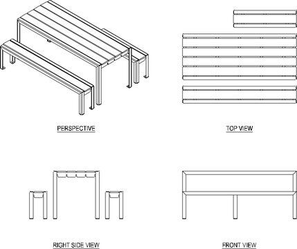 Vector sketch illustration of urban park bench seat and table design