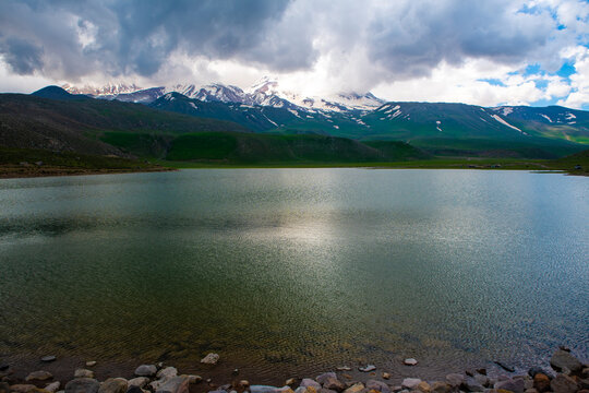 Tranquil Lake at the Foot of Snow-Capped Sabalan Mountain, Ardabil Province, Iran
