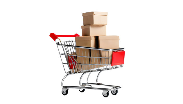 shopping cart with boxes PNG on transparent background 