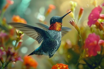 Fototapeta premium hummingbird feeding on flower