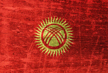 Kyrgyzstan flag painted on wood