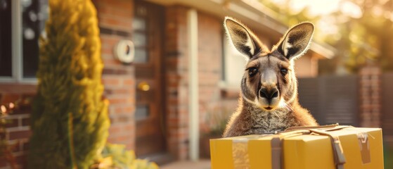 A kangaroo as a delivery driver for a local courier service - obrazy, fototapety, plakaty