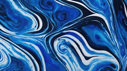 Obraz premium Black and Blue dynamic background mixing liquid paints art. Modern futuristic pattern marble translucent colors texture
