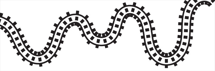Vector illustration of curved railroad isolated on white background. Straight and curved railway train track. Top view railroad train path. Vector illustration. EPS 10