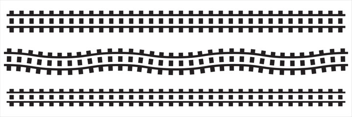 Vector illustration of curved railroad isolated on white background. Straight and curved railway train track. Top view railroad train path. Vector illustration. EPS 10