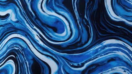 Black and Blue dynamic background mixing liquid paints art. Modern futuristic pattern marble translucent colors texture
