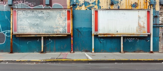 Concept of two blank white background billboards in the middle of a city street AI generated image