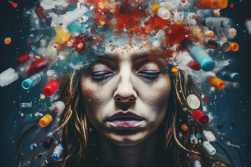 Conceptual image of drug addicted person made with generative AI - obrazy, fototapety, plakaty