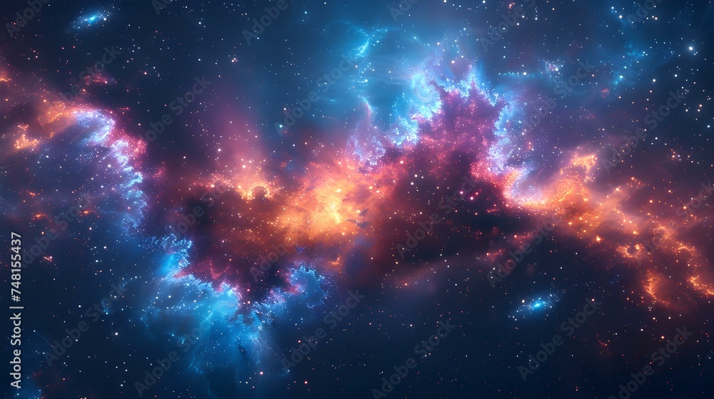Wall mural vivid fractal nebula with stars on spacethemed k virtual background. concept space backgrounds, frac
