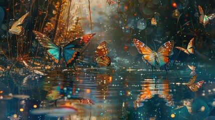 Fairy Butterflies Flying Over the Water