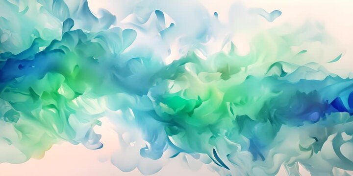 blue green and white watercolor background with abstract cloudy sky concept with color splash design and fringe bleed stains and blobs 4K Video