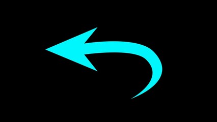 Sky blue arrow pointing to the left. Collection different arrows sign Flashing neon icon to the left arrow. 3d illustration. Directional arrow icon illustration on black background.