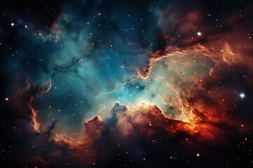 A stunning photograph of a colorful nebula in deep space, with intricate swirls and glowing clouds. The nebula is reminiscent of a phoenix rising from the ashes - obrazy, fototapety, plakaty