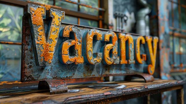 An isolated 3d rendered typography saying "Vacancy". Is a sign to potential customers.