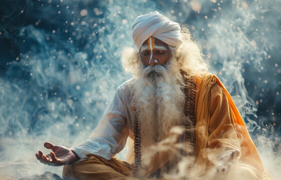 Brahmanism Hinduism priest mediating among the magical misty spelling magic