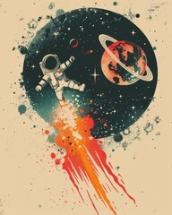 Deep space exploration astronaut encountering a gamma ray burst - obrazy, fototapety, plakaty