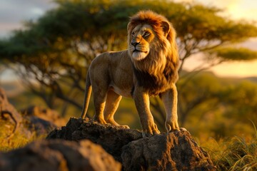 lion in the serengeti - obrazy, fototapety, plakaty
