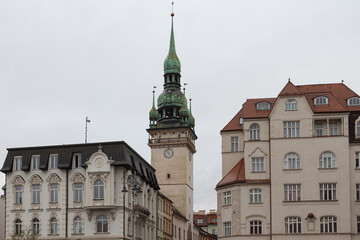 View of the clock tower of the Old Town Hall in the city of Brno. Czech Republic