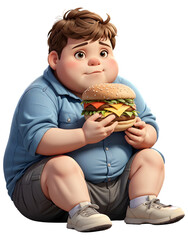 3d fat boy eating burger. png for sublimation, DTG, DTF