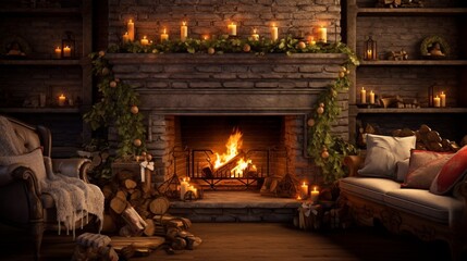 fireplace with burning candles