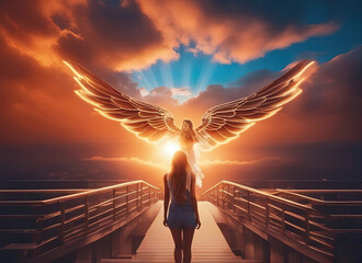 girl - angel in the sky - obrazy, fototapety, plakaty