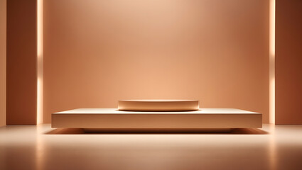 gold podium with gentle luxurious lighting 3d shape product display presentation, minimal wall scene, studio room