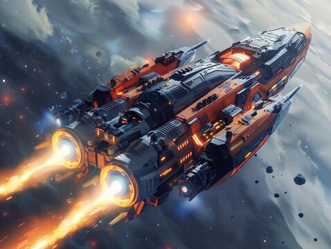 Space archeology ship with a fusion drive uncovering ancient artifacts in the quantum realm