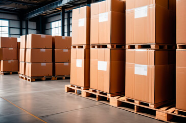 large cardboard boxes in the warehouse of the transport company