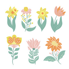 Collection of folk art design elements.
Vector illustration with flowers in folk style on a white background. Hand drawn folk flowers. Scandinavian traditional motif