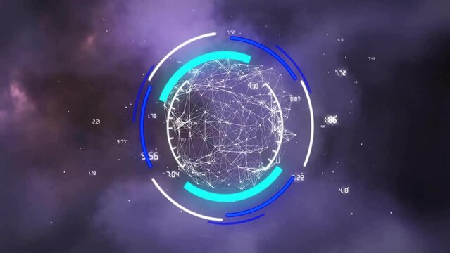 Animation of data processing and globe over storm