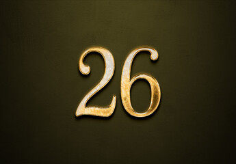 Old gold effect of 26 number with 3D glossy style Mockup.	