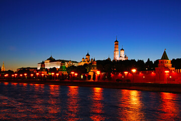 Fototapeta na wymiar Scenic night view of the Kremlin across the river Moscow Moscow Russia