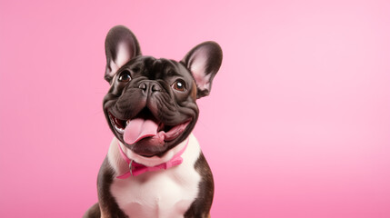 Happy French Bulldog Dog - Pink Background with Space for Text. Ideal for Pet-Themed Projects