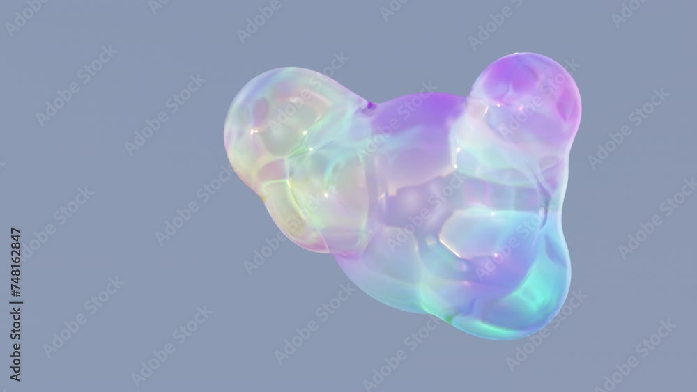 Poster transforming liquid blobs in a metaball animation. 3d abstract colorful metaballs in the background.