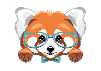 Peeking smart red panda with eyeglasses