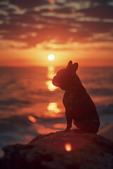 Silhouette of French bulldog in sunset